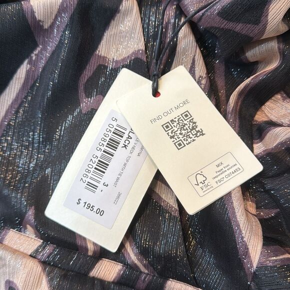 NWT TED BAKER JASMYNA RUFFLE-NECK TOP TIE-WAIST ABSTRACT BLACK MULTI TED SIZE 3 - Picture 9 of 13